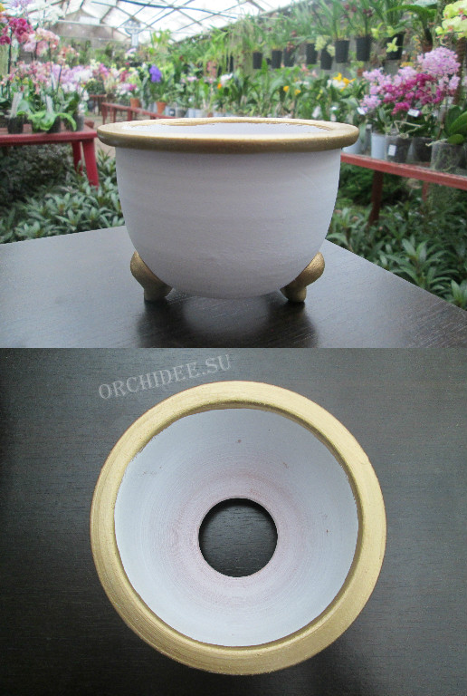 Терракотовый горшок для неофинетий белый/золото (13,0 х 9,0 внешний, 10,0 х 8,0 внутренний)